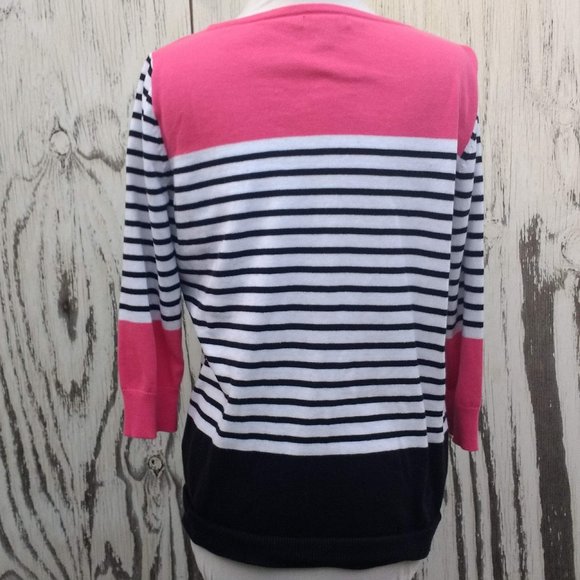 Chaps Striped Pink, White, Black Sweater Top - XL - Picture 3 of 6